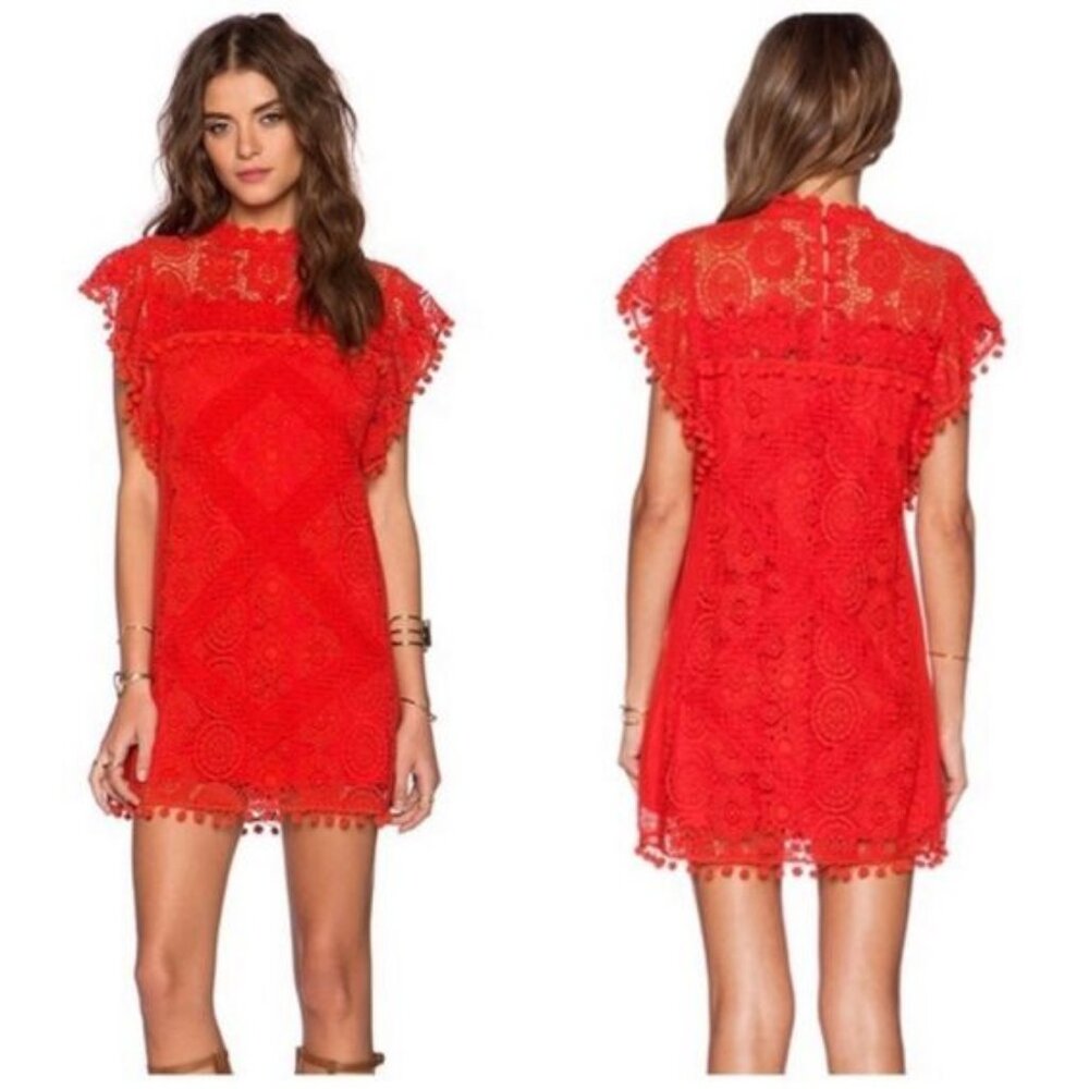 Tularosa Clayton Dress embroidered pom pom lace size medium red